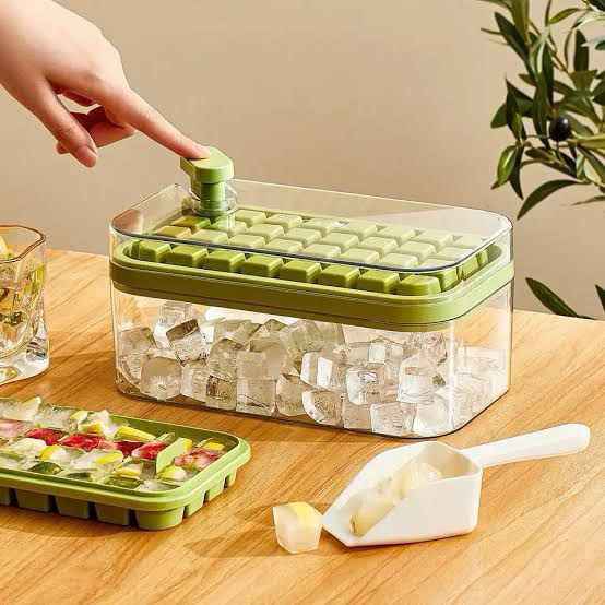 50 Cubes Push Out Ice Cube Box with Tray – Easy-Release Stackable Ice Maker