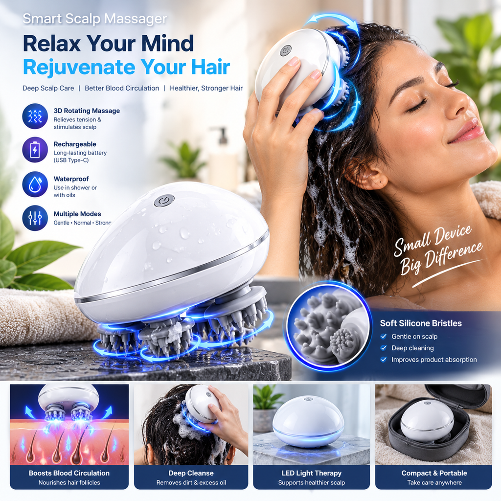 Smart Electric Scalp Massager – Sensor & LED Therapy Edition