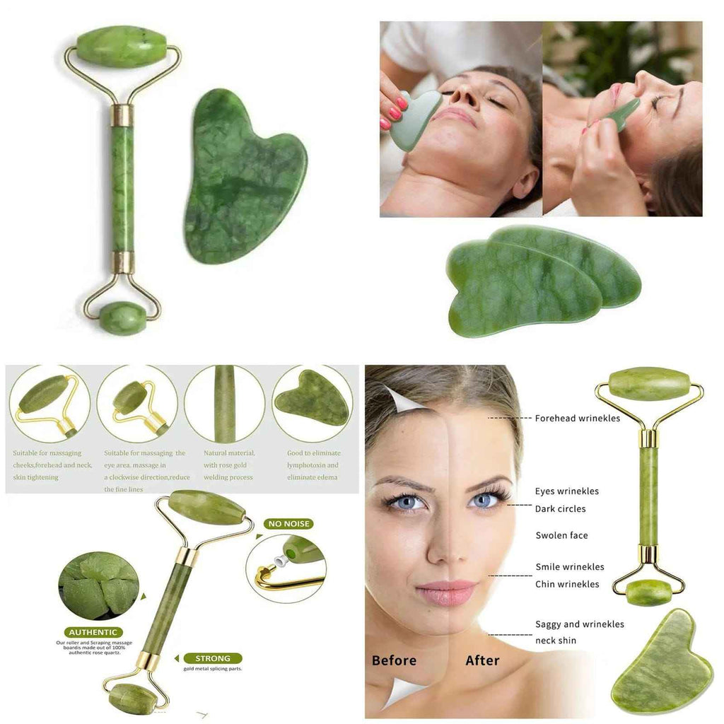 Marble Jade Roller with Gua Sha Set