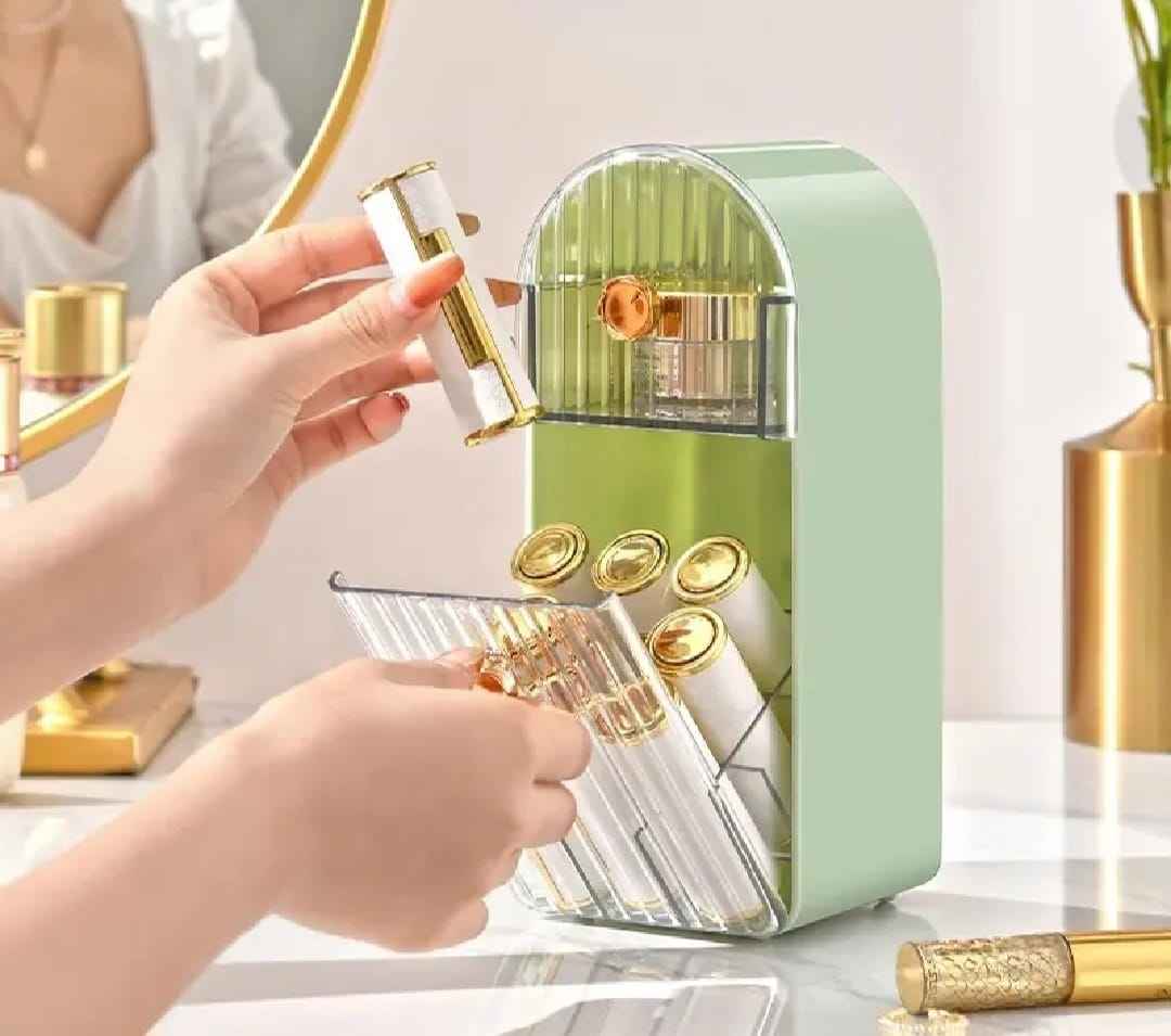 Transparent Dustproof Lipstick Storage Box with Lid – Desktop Cosmetic Organizer