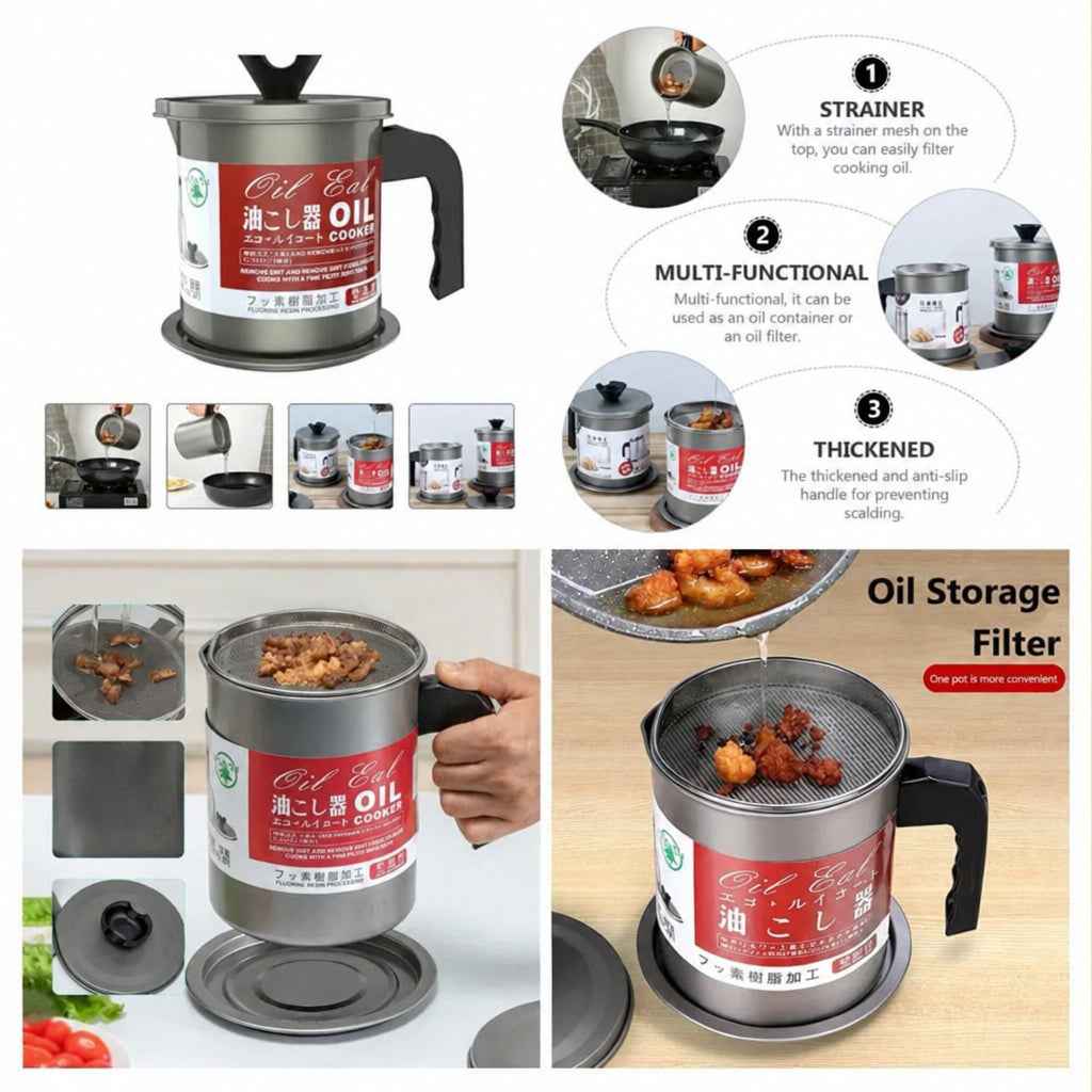 Stainless Steel Oil Pot with Filter – 1.4 Liter