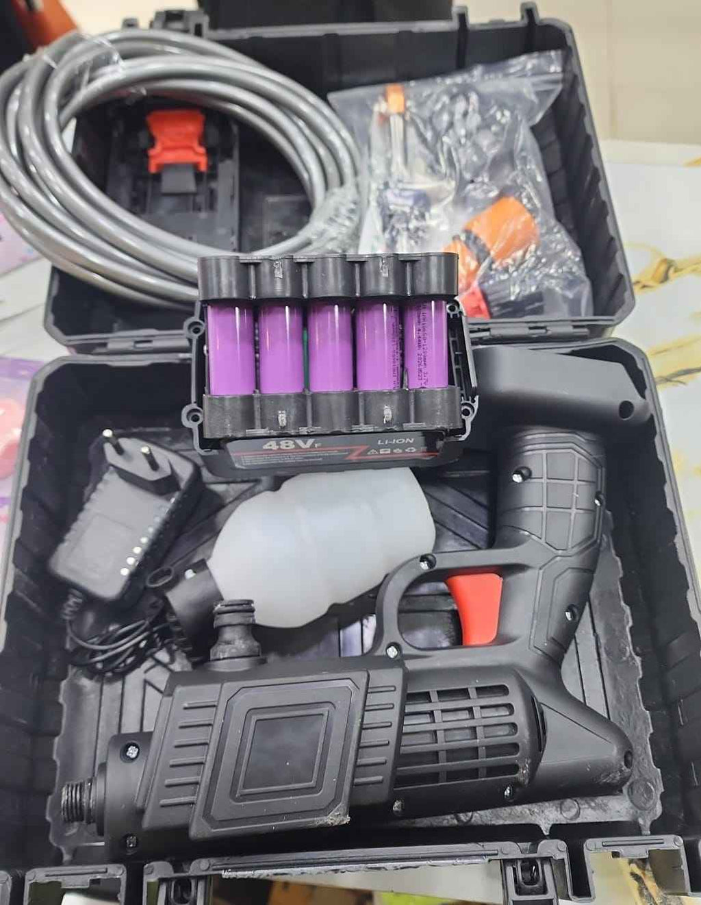 Portable High Pressure 48V Cordless Car Wash Water Jet Foam Gun – 5 Cell Single Battery