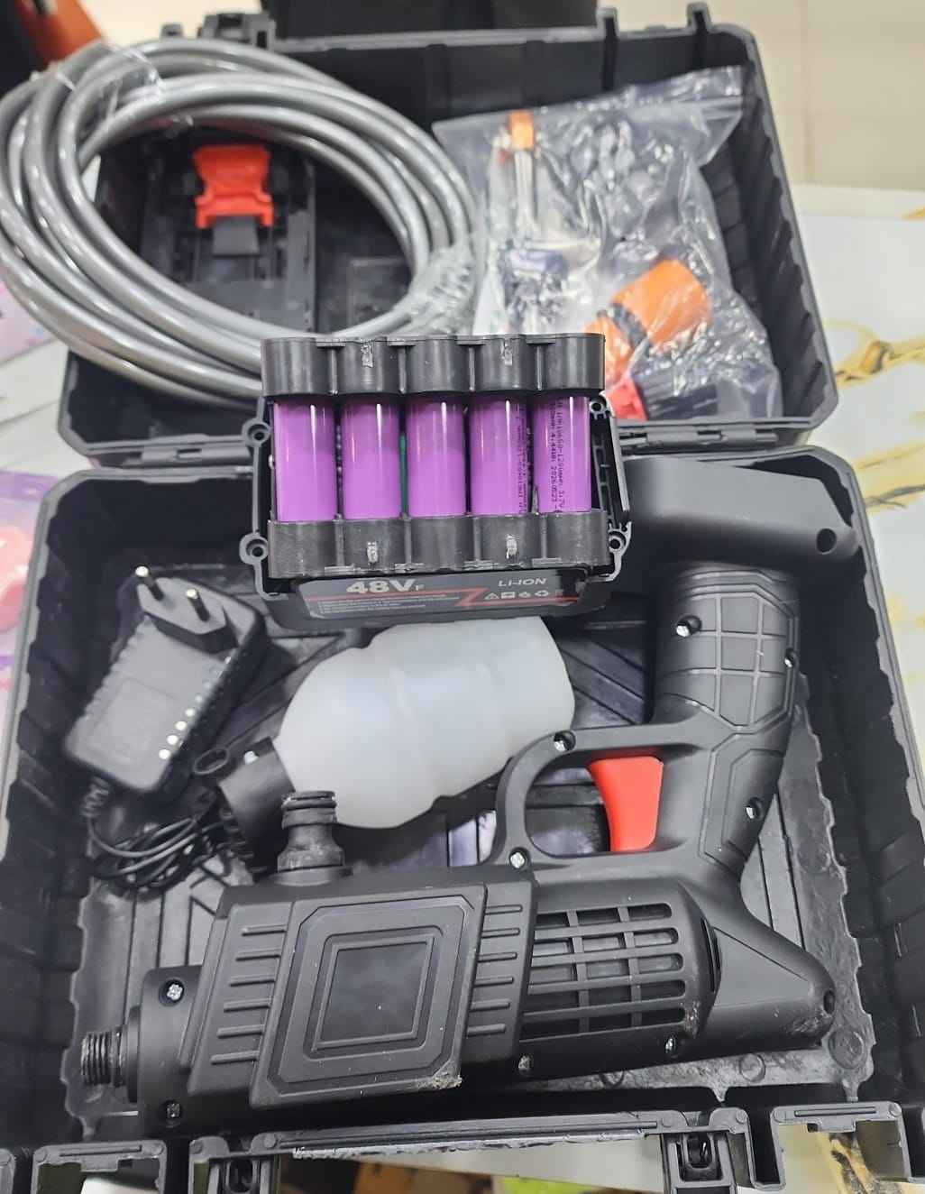 Portable High Pressure 48V Cordless Car Wash Water Jet Foam Gun – 5 Cell Single Battery