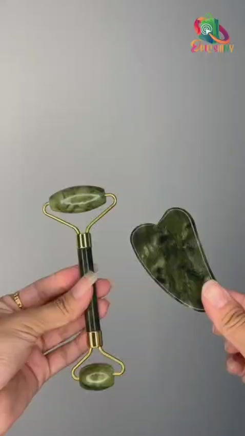 Marble Jade Roller with Gua Sha Set