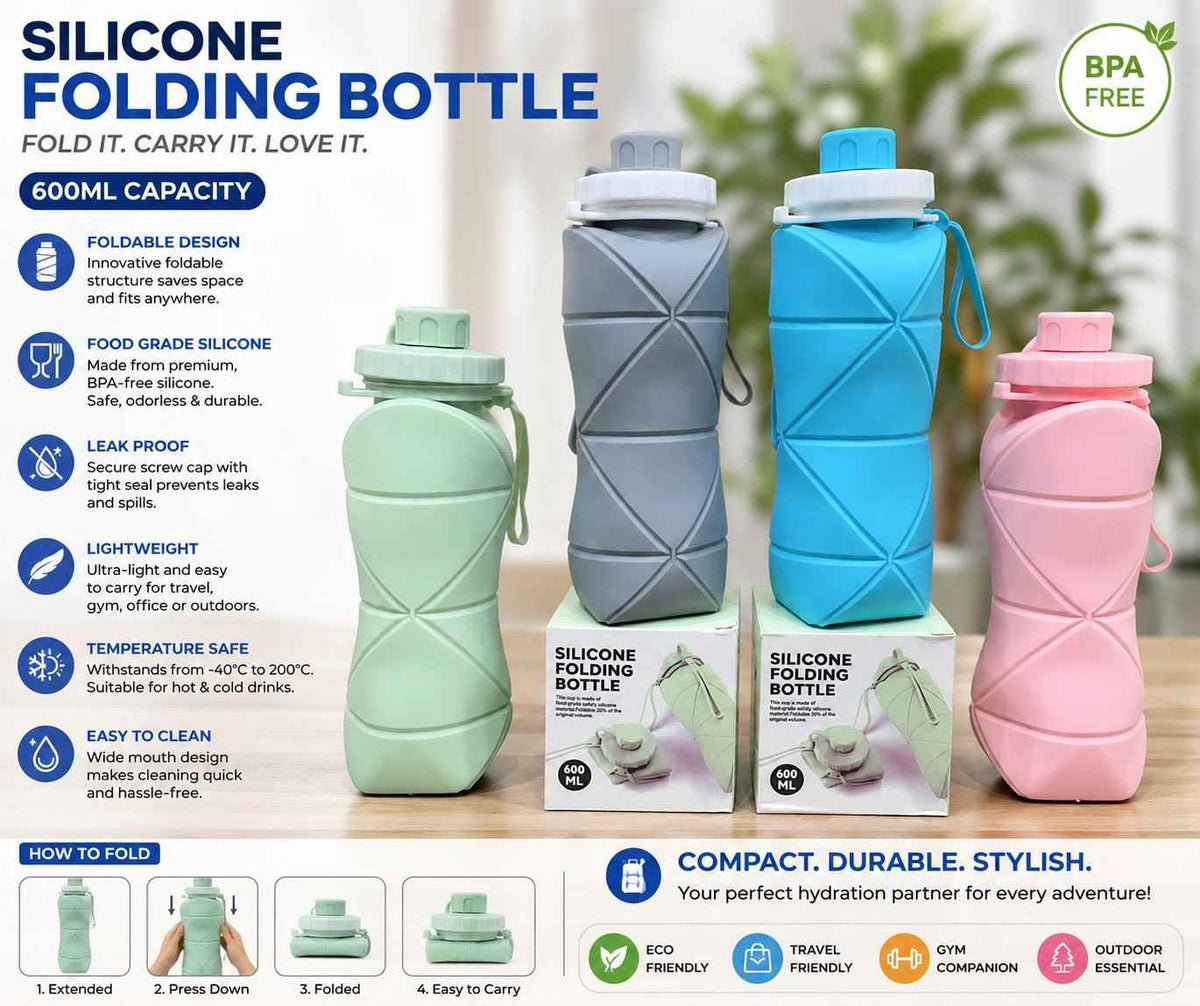 Silicone Folding Bottle 600ml – Random Colour