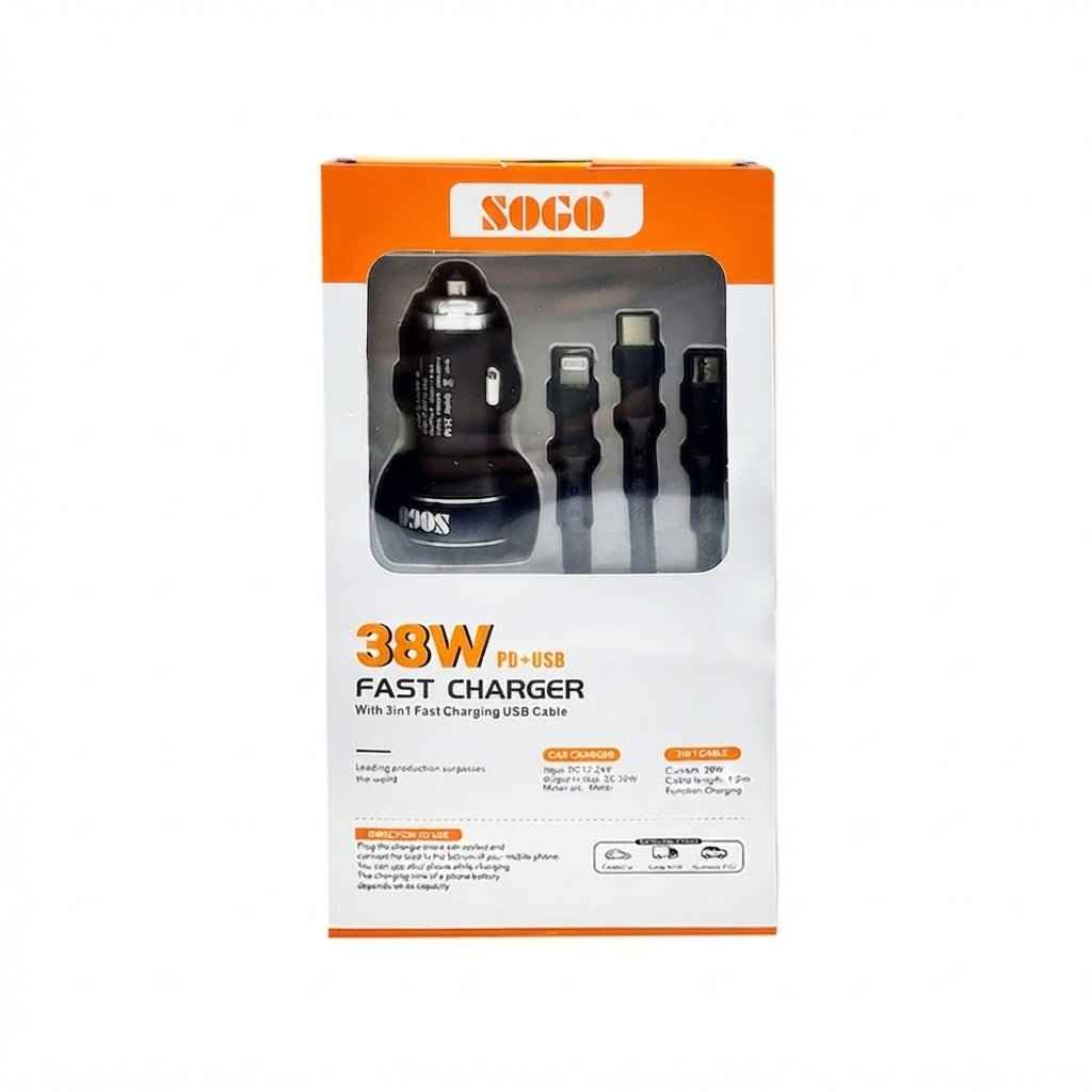 Sogo Fast Charger 3 in 1 PD+USB Port 38W