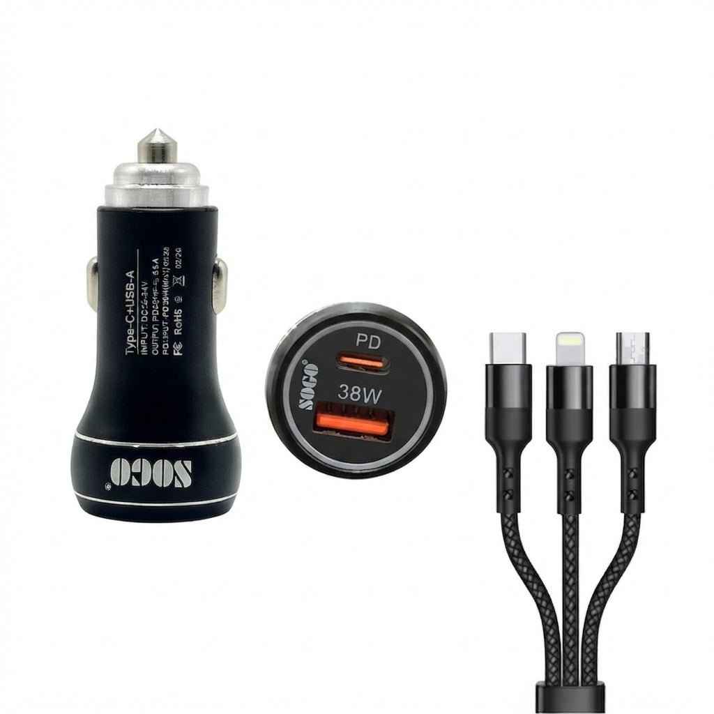 Sogo Fast Charger 3 in 1 PD+USB Port 38W